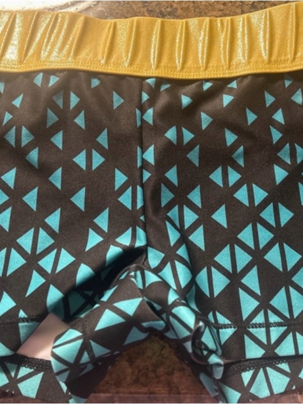 Rebel YXL Teal Triangle Print Active Shorts with Gold Waistband